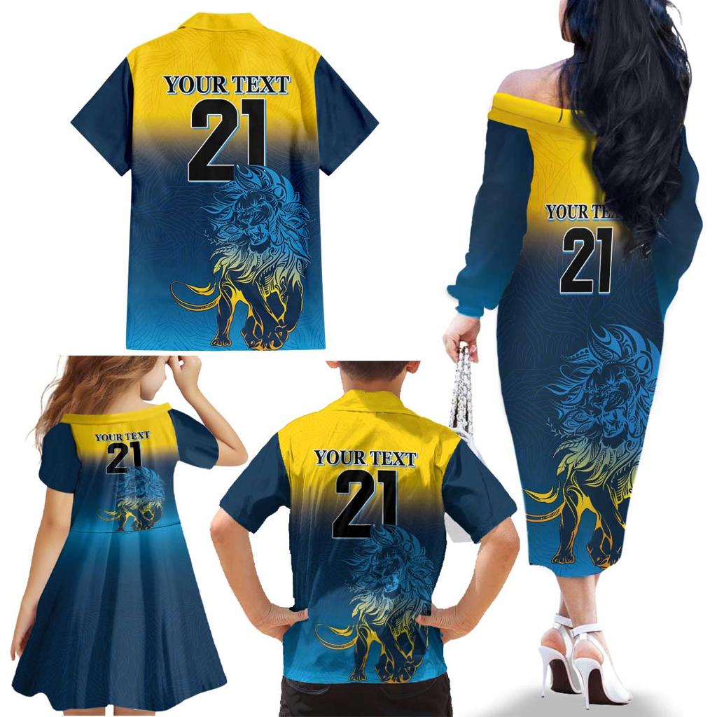 Custom Sri Lanka Cricket Family Matching Off The Shoulder Long Sleeve Dress and Hawaiian Shirt With Simple Lions Version