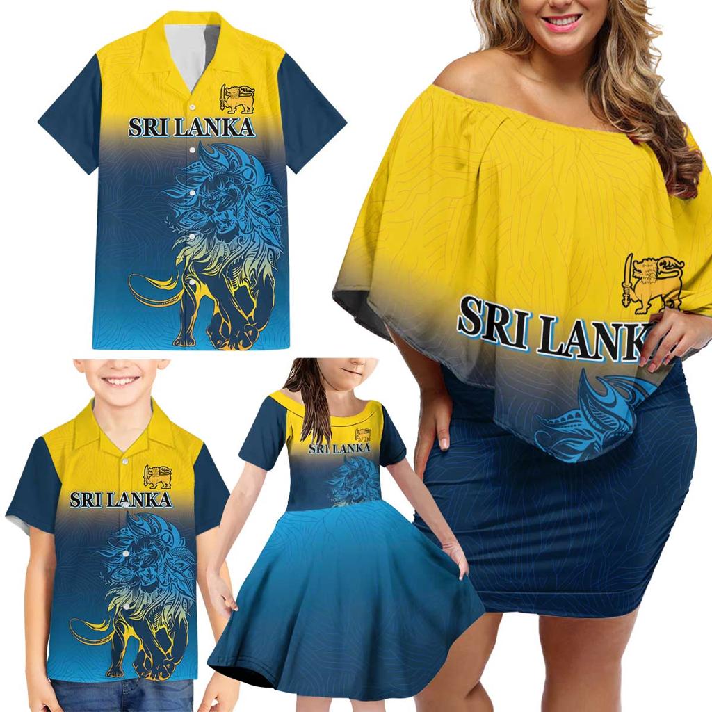 Custom Sri Lanka Cricket Family Matching Off Shoulder Short Dress and Hawaiian Shirt With Simple Lions Version