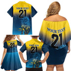 Custom Sri Lanka Cricket Family Matching Off Shoulder Short Dress and Hawaiian Shirt With Simple Lions Version