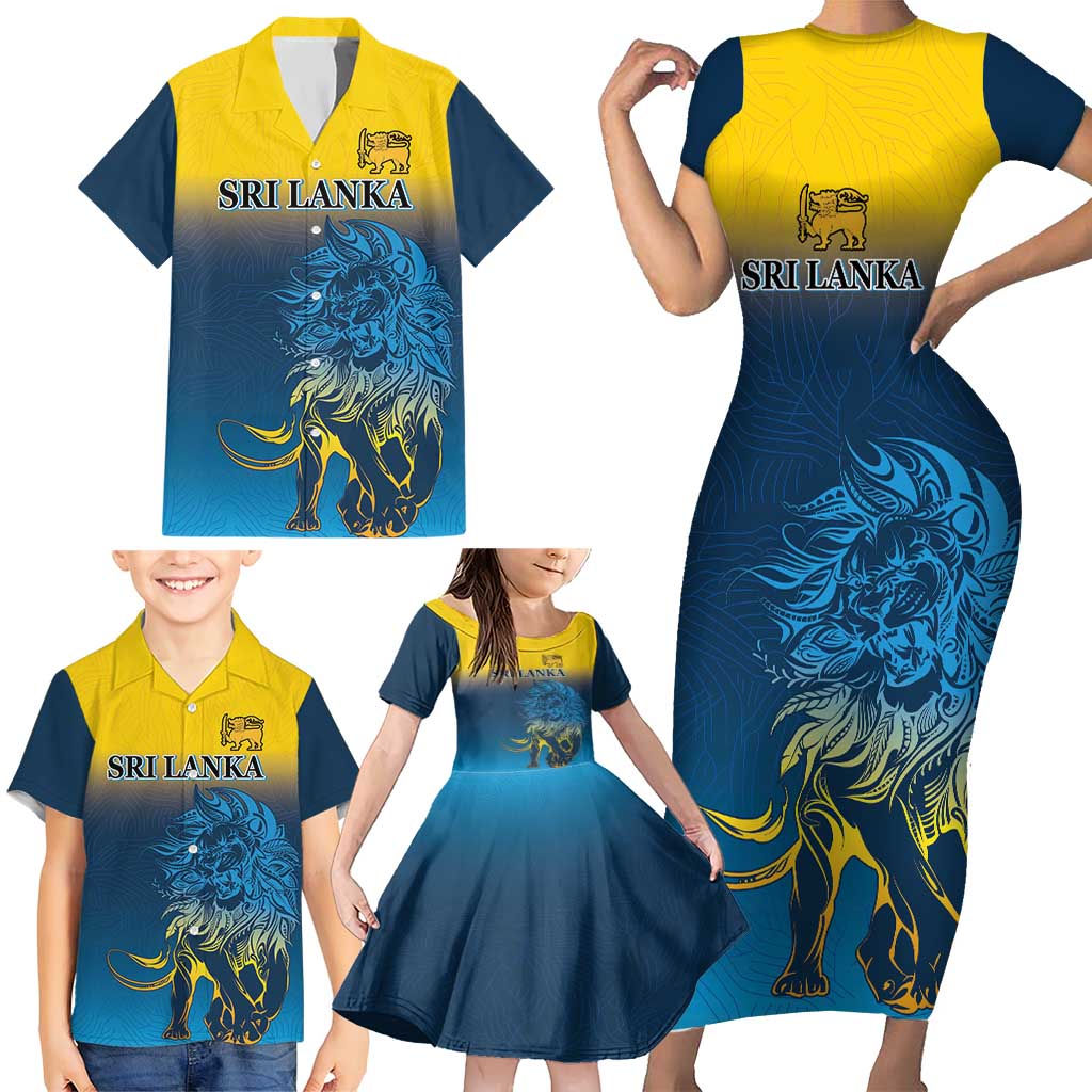 Custom Sri Lanka Cricket Family Matching Short Sleeve Bodycon Dress and Hawaiian Shirt With Simple Lions Version