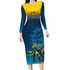 Custom Sri Lanka Cricket Long Sleeve Bodycon Dress With Simple Lions Version