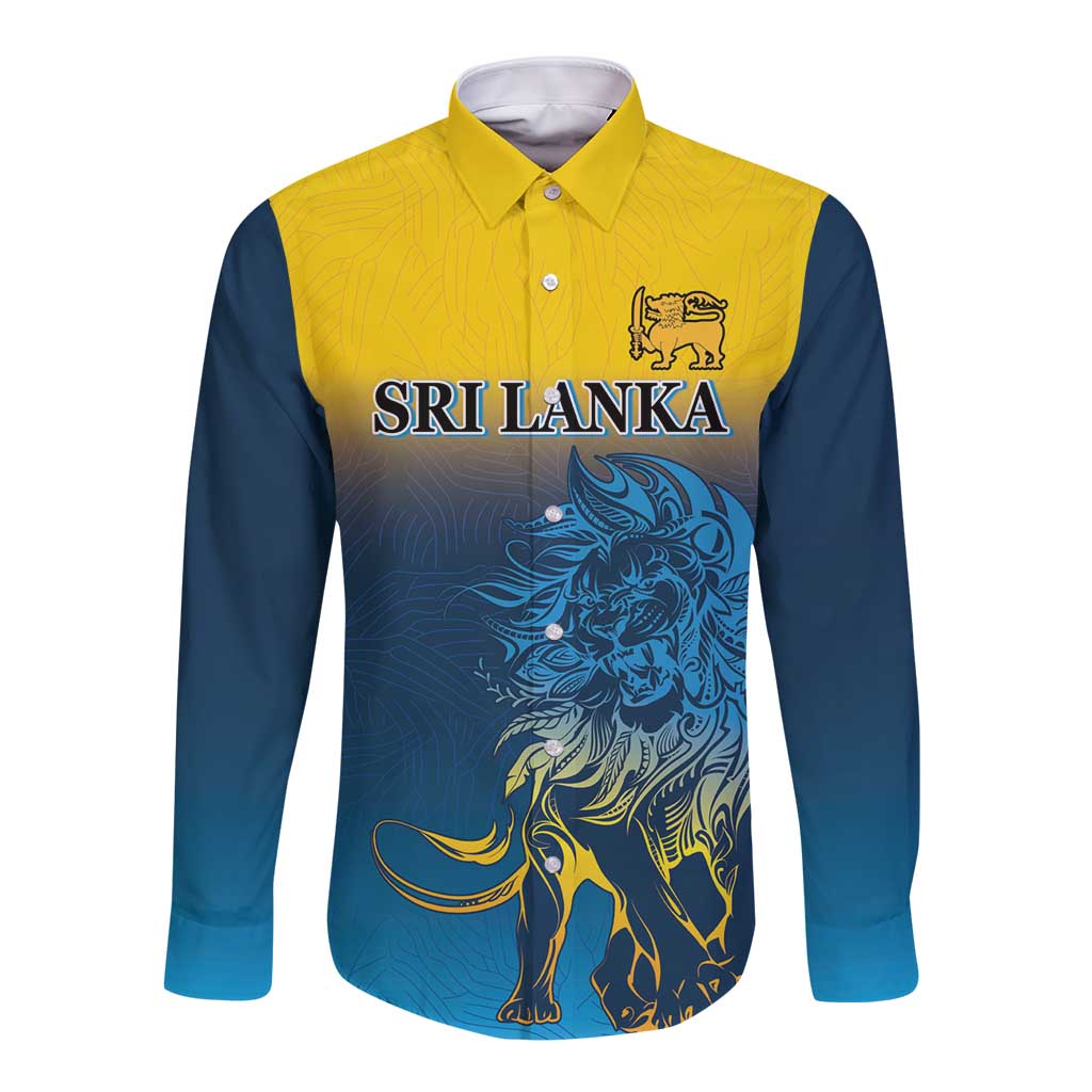 Custom Sri Lanka Cricket Long Sleeve Button Shirt With Simple Lions Version