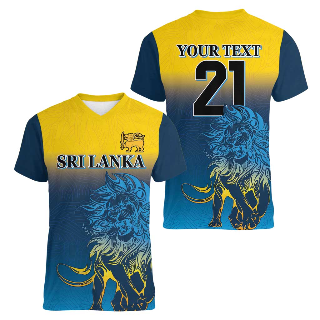 Custom Sri Lanka Cricket Women V-Neck T-Shirt With Simple Lions Version