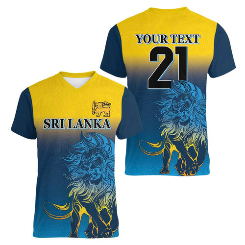 Custom Sri Lanka Cricket Women V-Neck T-Shirt With Simple Lions Version