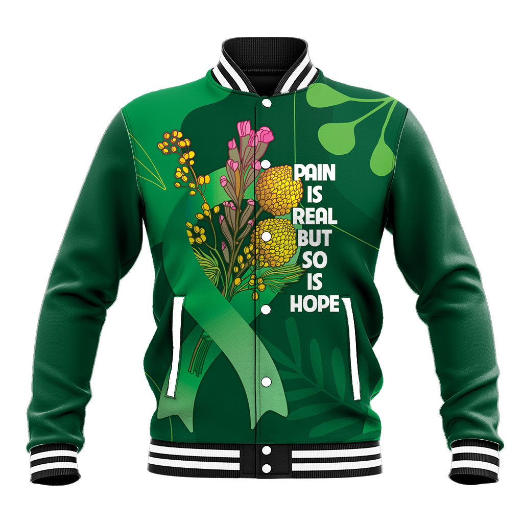 Mental Health Awareness Personalised Baseball Jacket Pain Real But So Is Hope