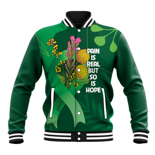 Mental Health Awareness Personalised Baseball Jacket Pain Real But So Is Hope