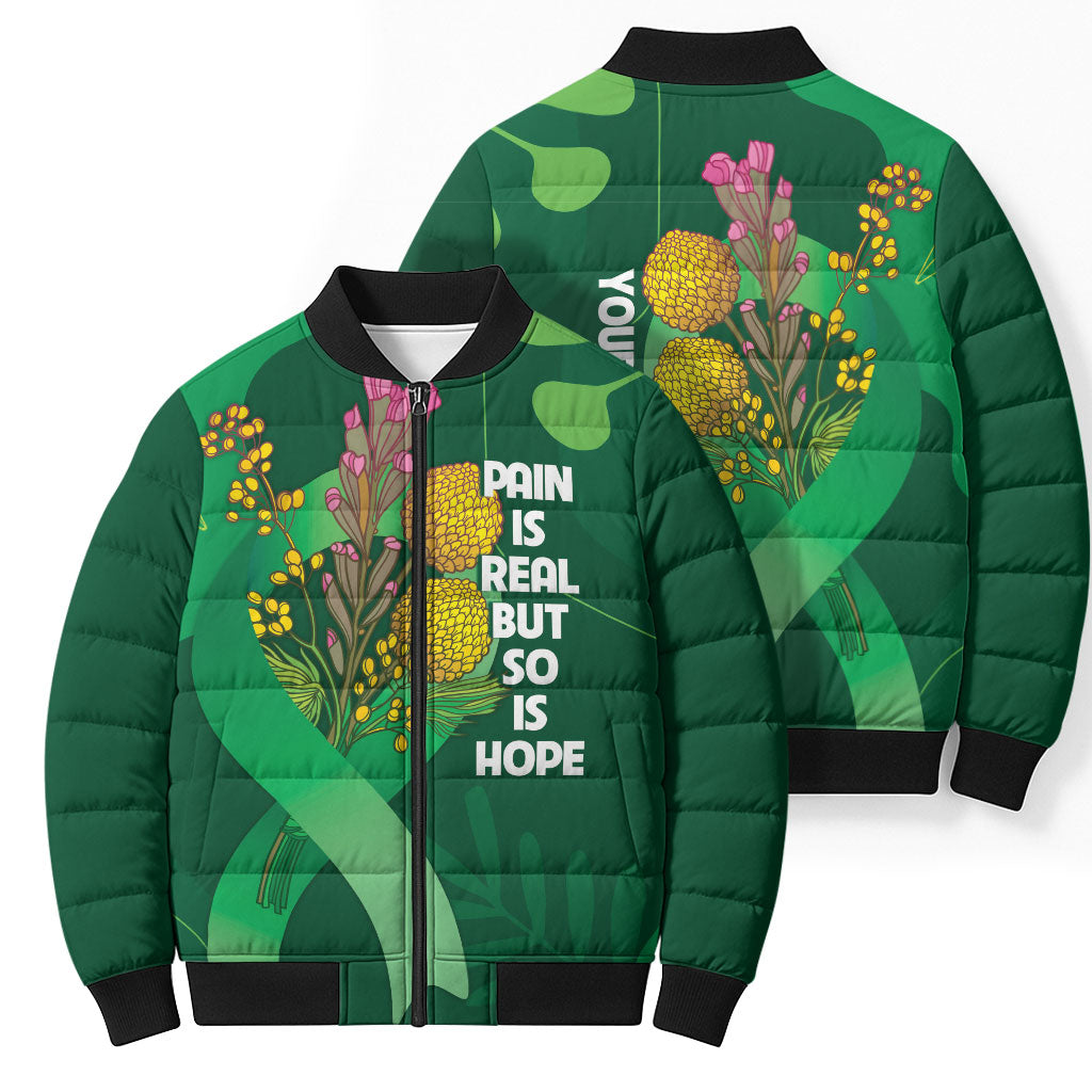 Mental Health Awareness Personalised Bomber Puffer Jacket Pain Real But So Is Hope