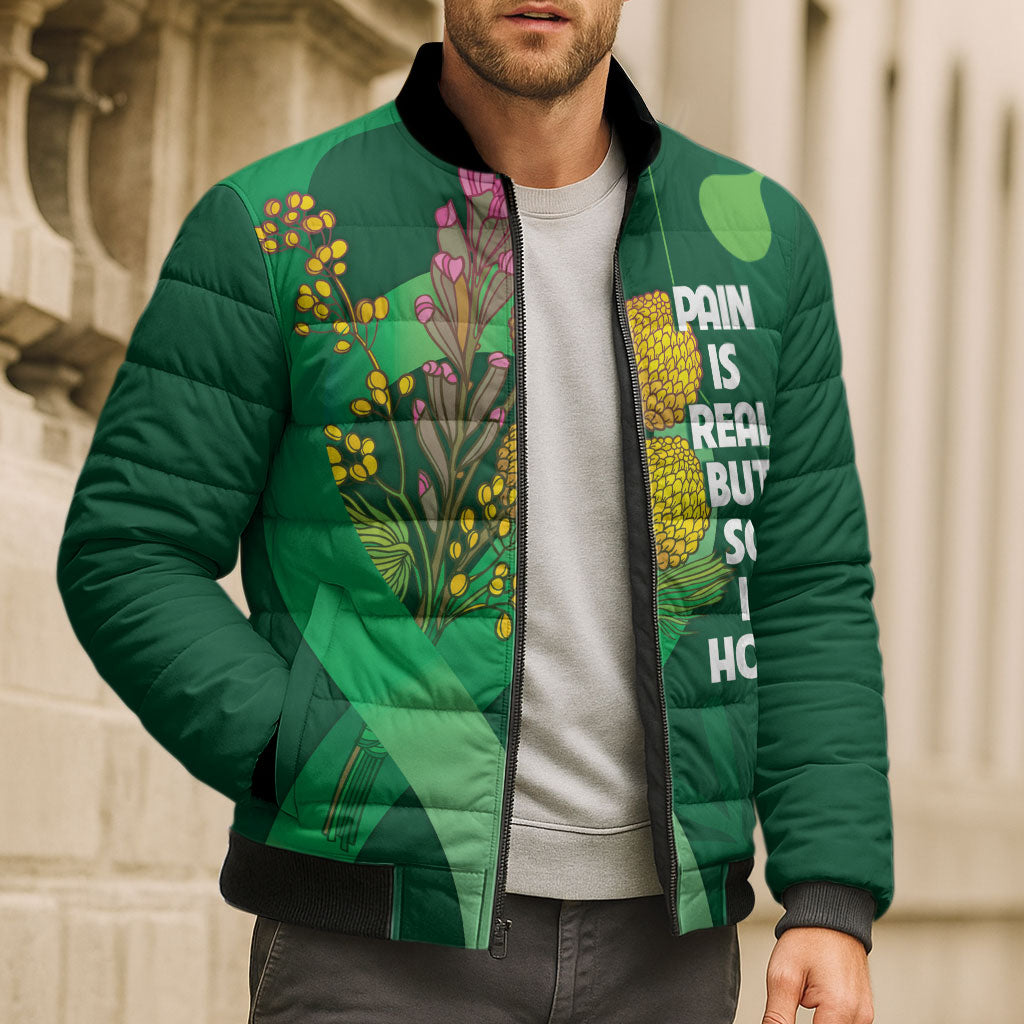 Mental Health Awareness Personalised Bomber Puffer Jacket Pain Real But So Is Hope