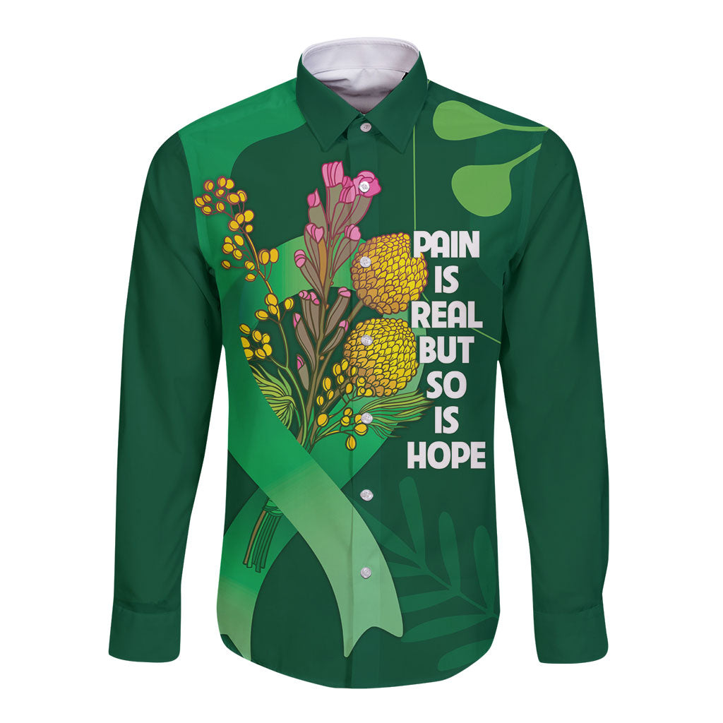 Mental Health Awareness Personalised Long Sleeve Button Shirt Pain Real But So Is Hope