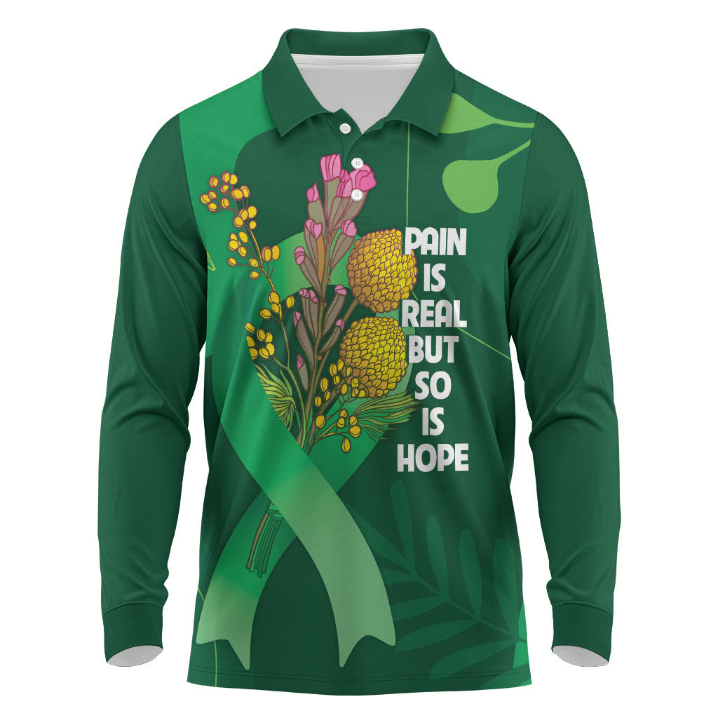 Mental Health Awareness Personalised Long Sleeve Polo Shirt Pain Real But So Is Hope