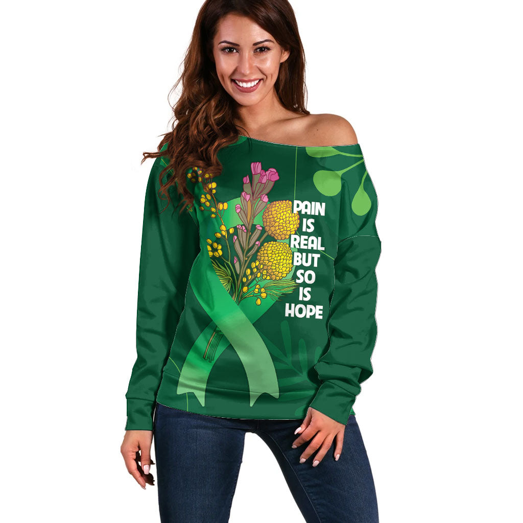 Mental Health Awareness Personalised Off Shoulder Sweater Pain Real But So Is Hope
