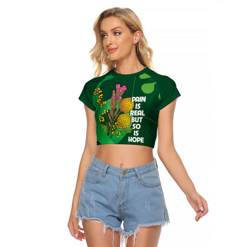 Mental Health Awareness Personalised Raglan Cropped T Shirt Pain Real But So Is Hope