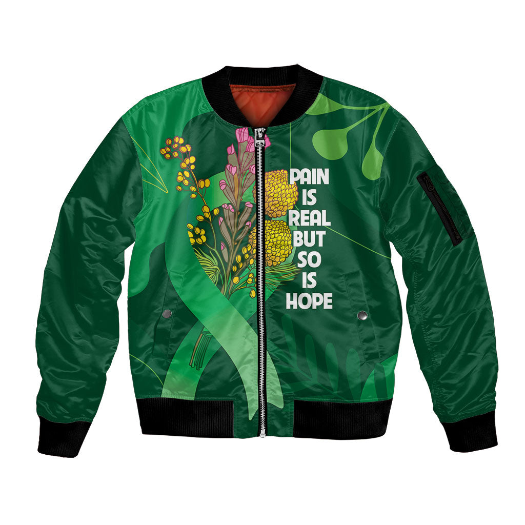 Mental Health Awareness Personalised Sleeve Zip Bomber Jacket Pain Real But So Is Hope
