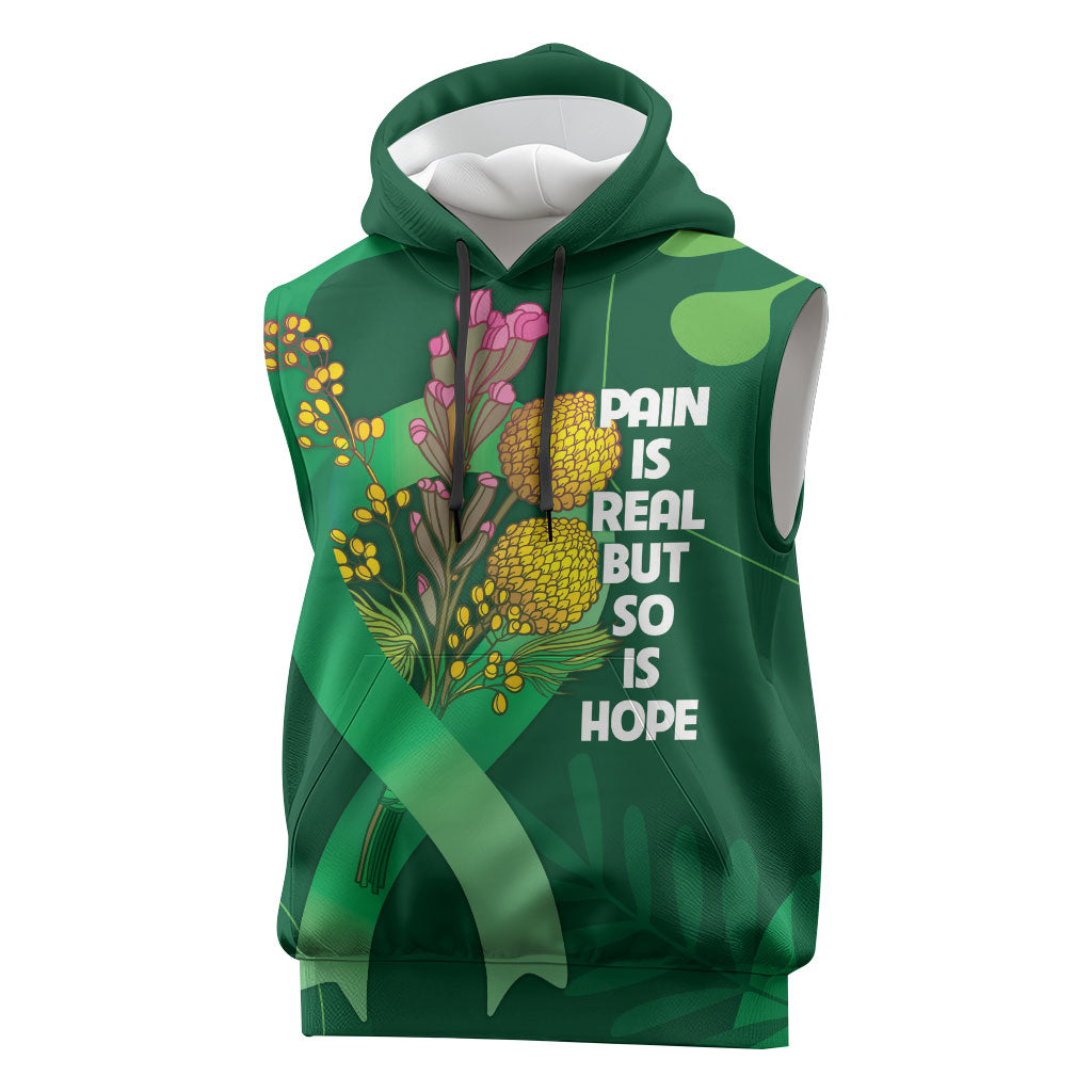 Mental Health Awareness Personalised Sleeveless Hoodie Pain Real But So Is Hope