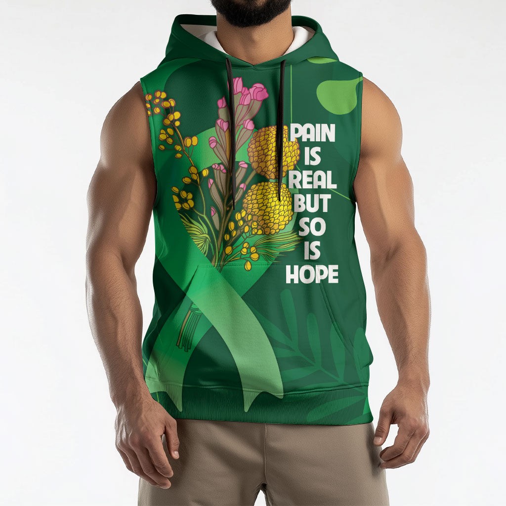 Mental Health Awareness Personalised Sleeveless Hoodie Pain Real But So Is Hope