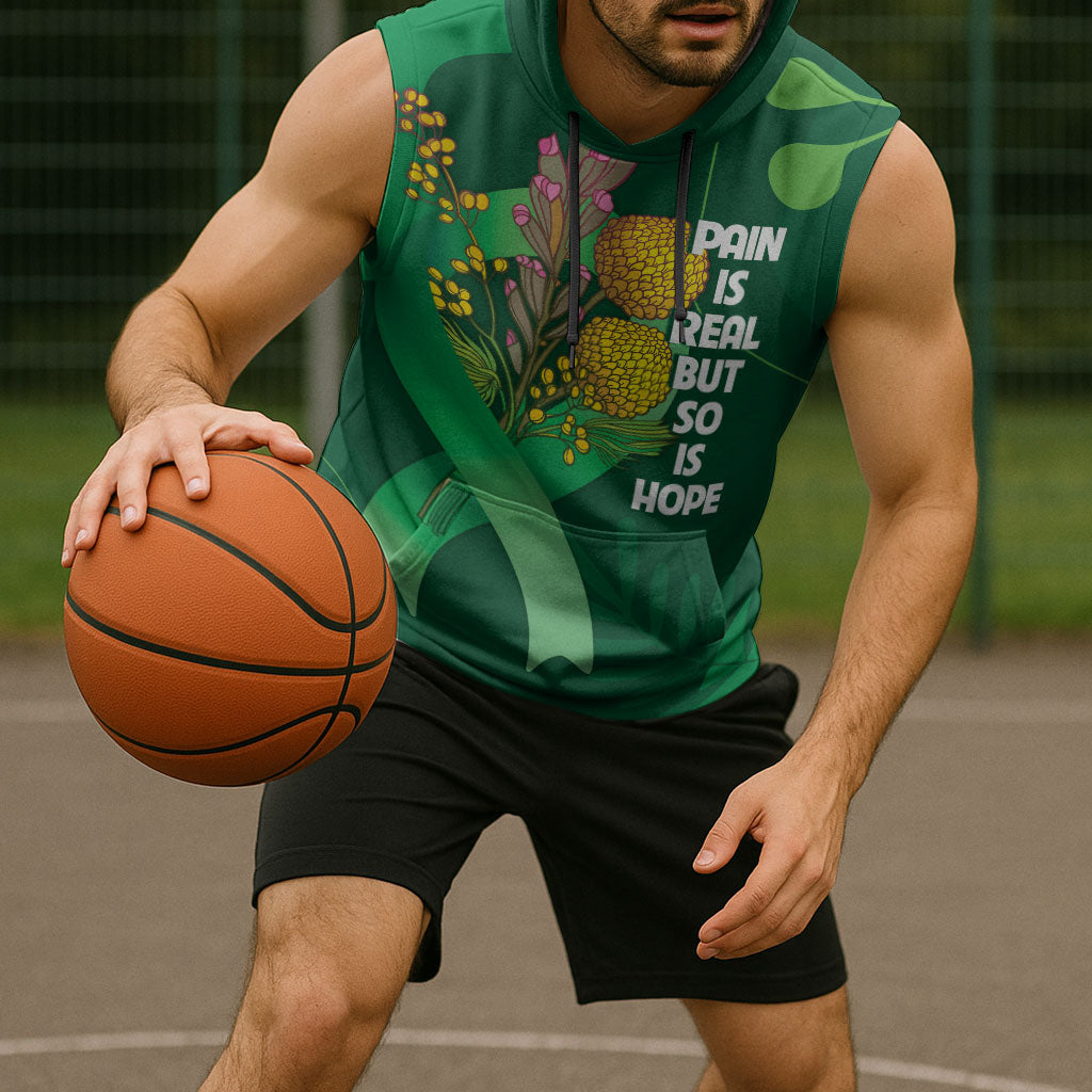 Mental Health Awareness Personalised Sleeveless Hoodie Pain Real But So Is Hope