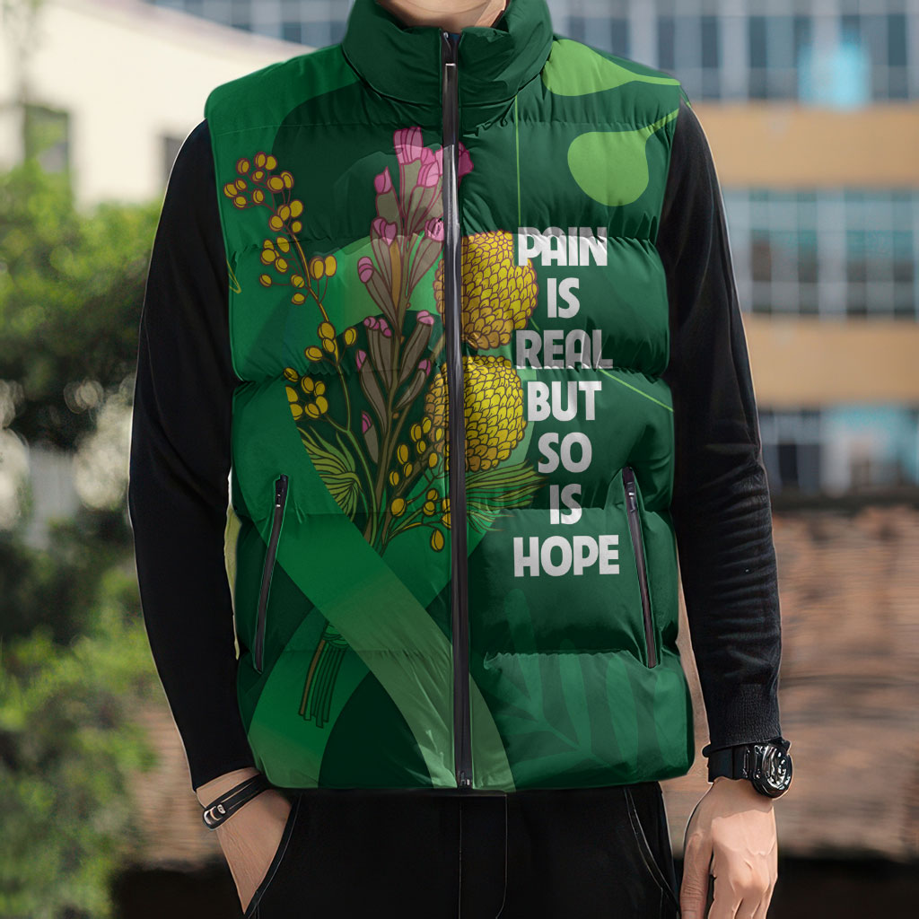 Mental Health Awareness Personalised Sleeveless Puffer Jacket Pain Real But So Is Hope