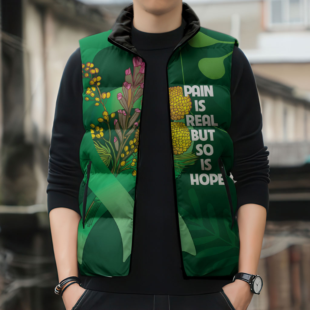 Mental Health Awareness Personalised Sleeveless Puffer Jacket Pain Real But So Is Hope