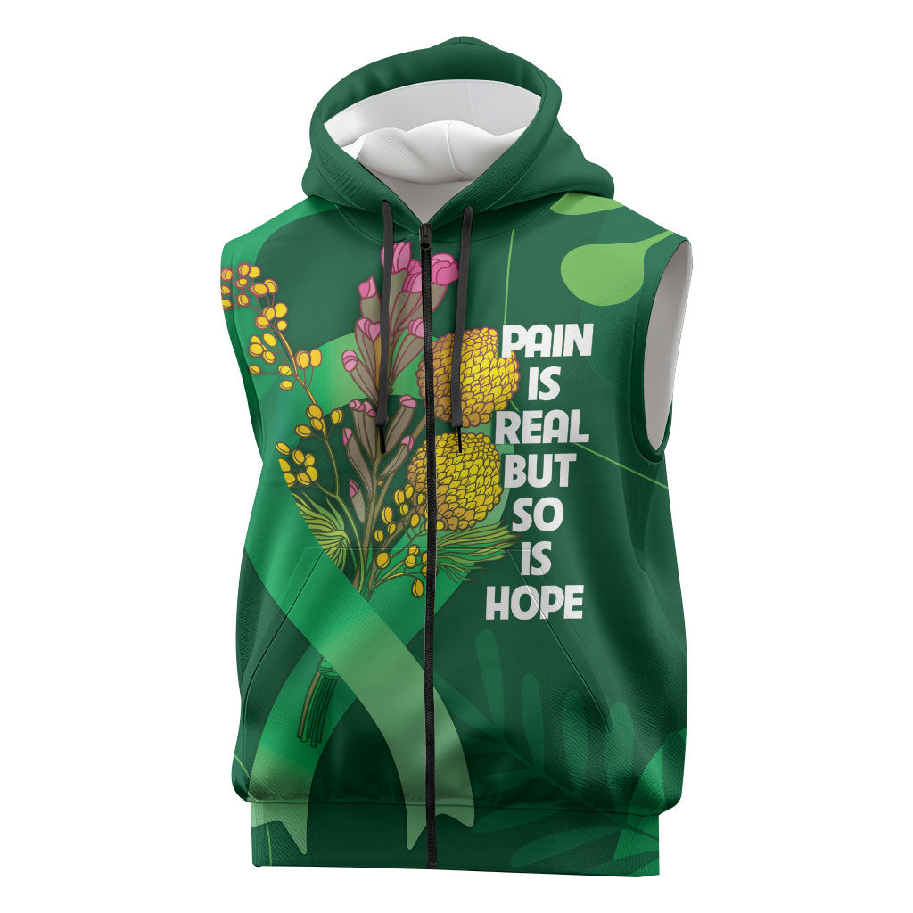 Mental Health Awareness Personalised Sleeveless Zip Hoodie Pain Real But So Is Hope