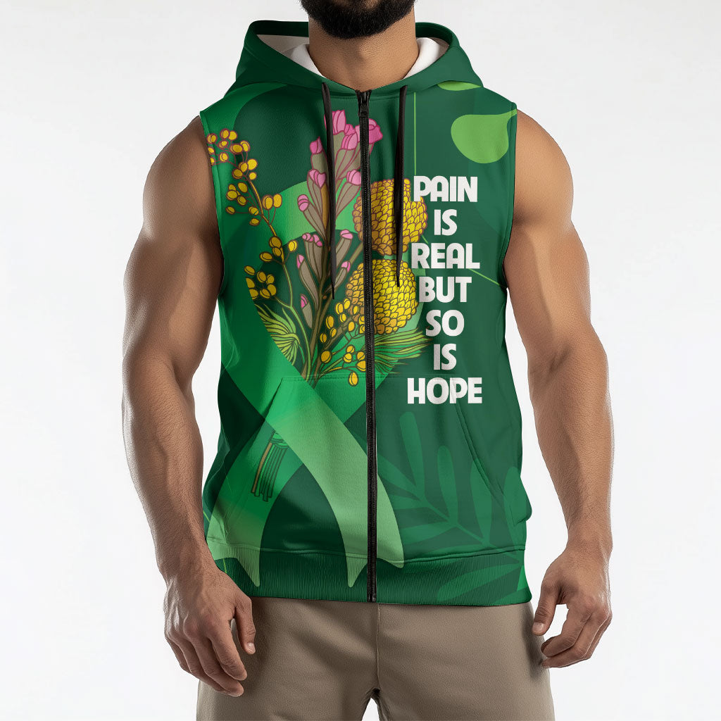 Mental Health Awareness Personalised Sleeveless Zip Hoodie Pain Real But So Is Hope