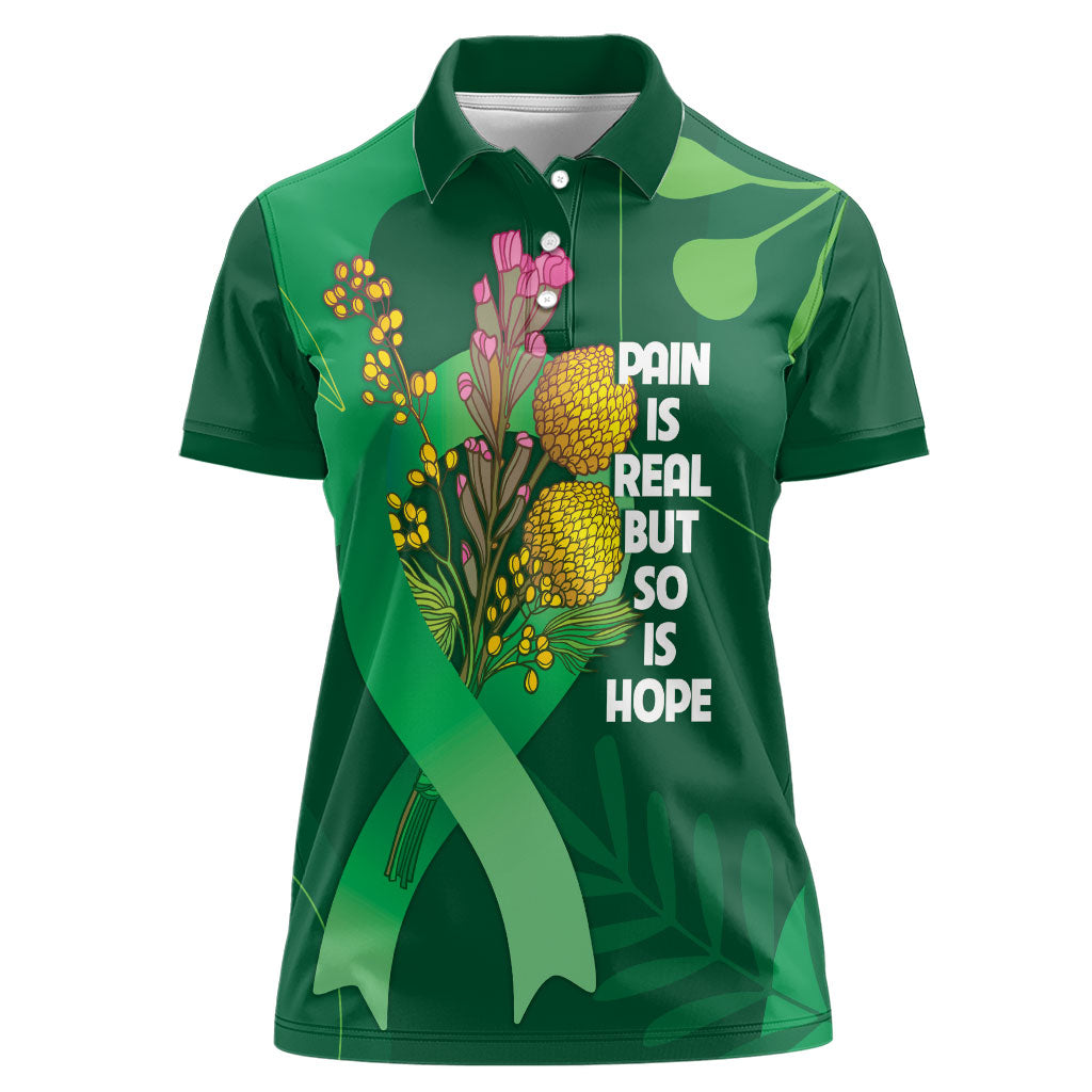 Mental Health Awareness Personalised Women Polo Shirt Pain Real But So Is Hope