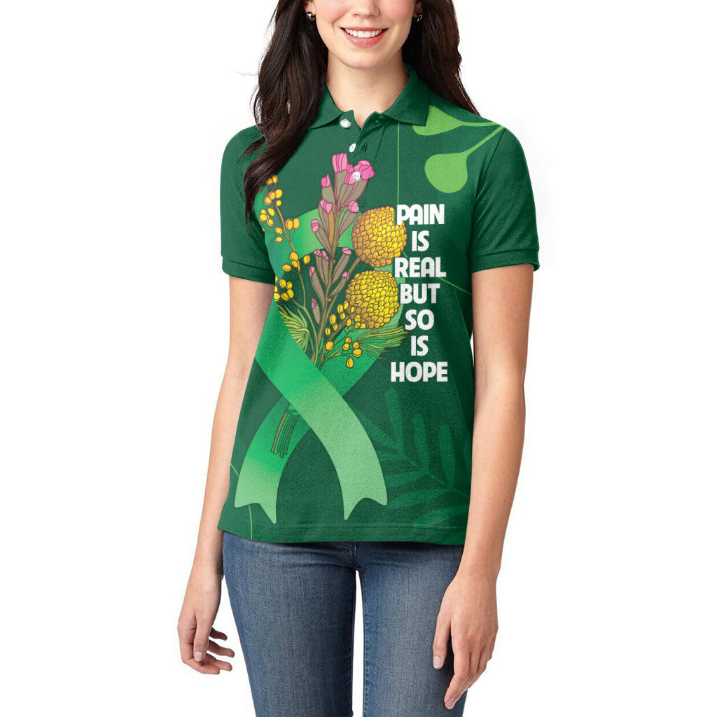 Mental Health Awareness Personalised Women Polo Shirt Pain Real But So Is Hope