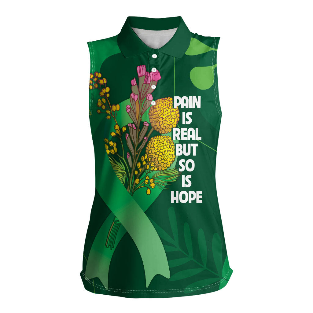 Mental Health Awareness Personalised Women Sleeveless Polo Shirt Pain Real But So Is Hope