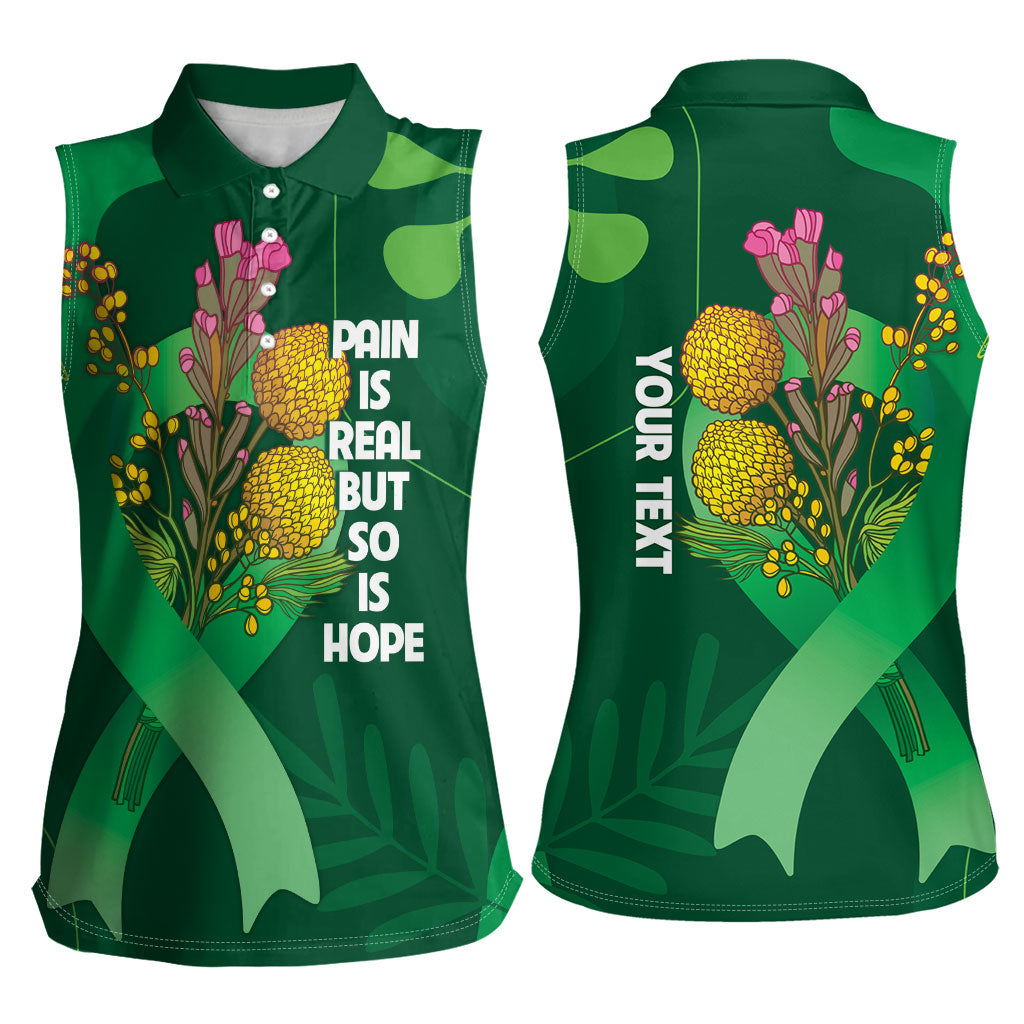Mental Health Awareness Personalised Women Sleeveless Polo Shirt Pain Real But So Is Hope