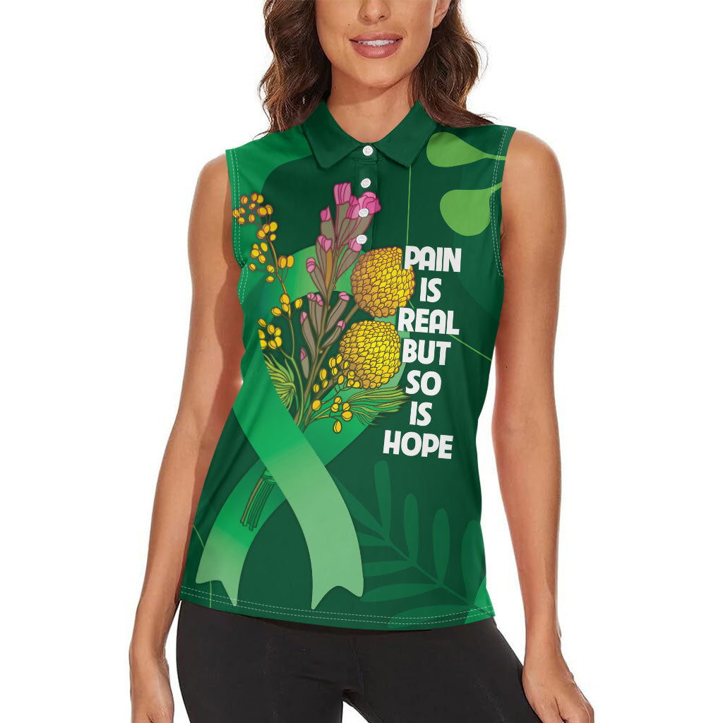 Mental Health Awareness Personalised Women Sleeveless Polo Shirt Pain Real But So Is Hope