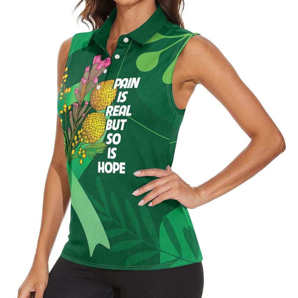 Mental Health Awareness Personalised Women Sleeveless Polo Shirt Pain Real But So Is Hope