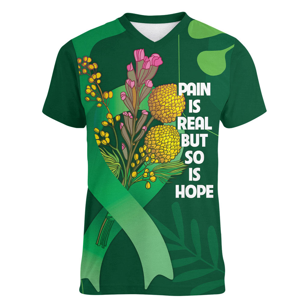 Mental Health Awareness Personalised Women V-Neck T-Shirt Pain Real But So Is Hope