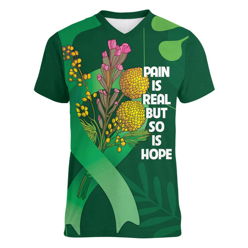 Mental Health Awareness Personalised Women V-Neck T-Shirt Pain Real But So Is Hope