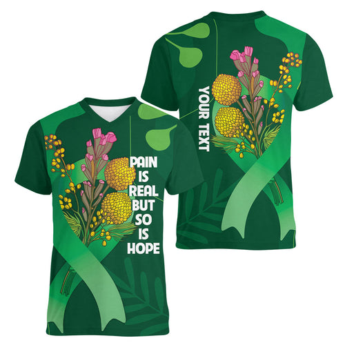 Mental Health Awareness Personalised Women V-Neck T-Shirt Pain Real But So Is Hope