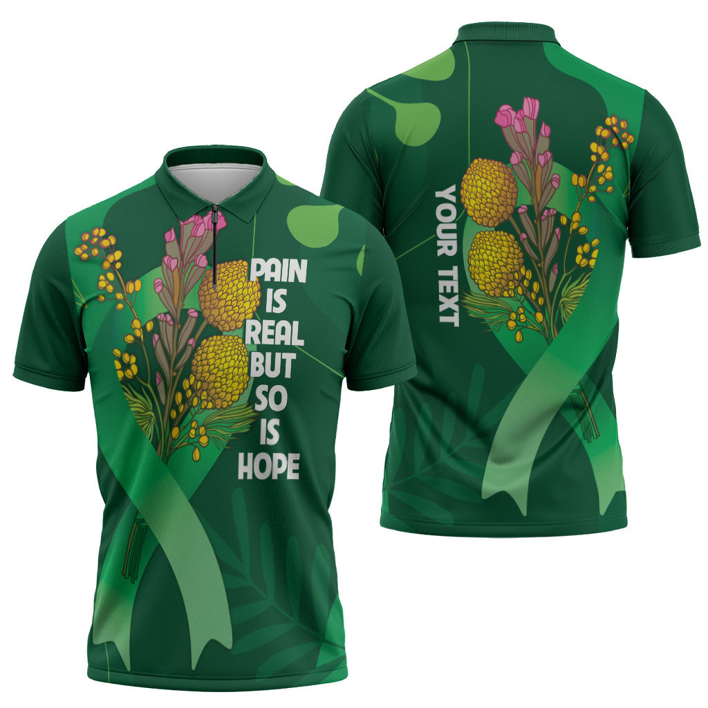 Mental Health Awareness Personalised Zipper Polo Shirt Pain Real But So Is Hope