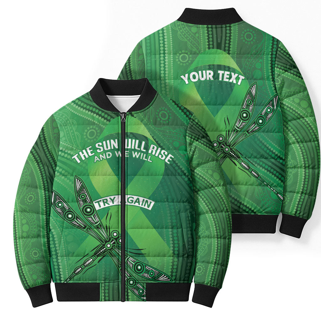 Mental Health Awareness Personalised Bomber Puffer Jacket The Sun Will Rise And We Will Try Again