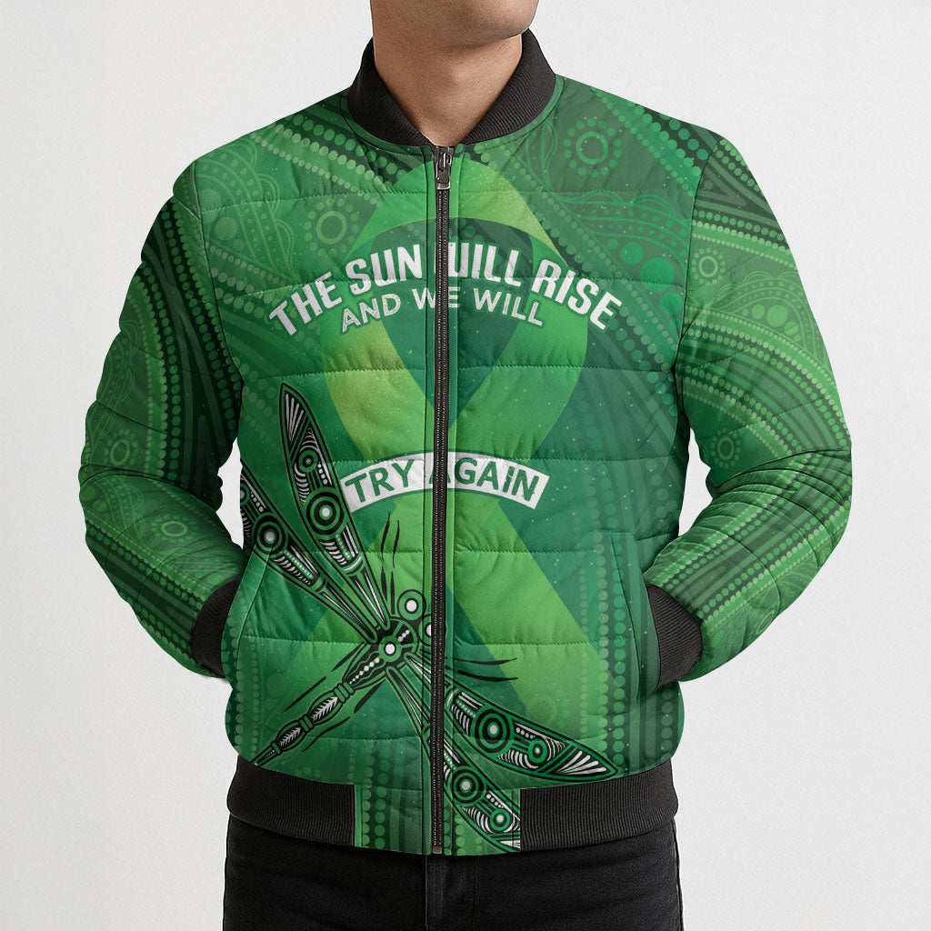 Mental Health Awareness Personalised Bomber Puffer Jacket The Sun Will Rise And We Will Try Again