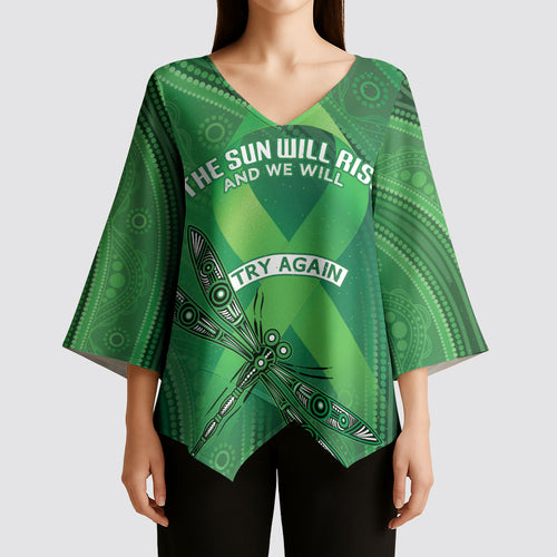 Mental Health Awareness Personalised Kimono Sleeve Blouse The Sun Will Rise And We Will Try Again