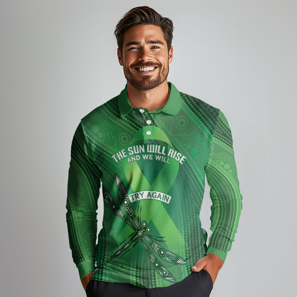 Mental Health Awareness Personalised Long Sleeve Polo Shirt The Sun Will Rise And We Will Try Again