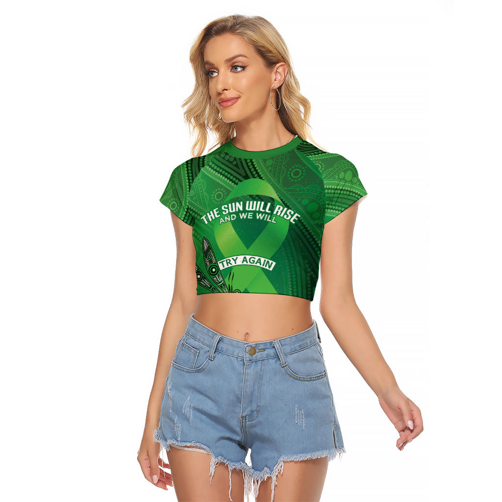 Mental Health Awareness Personalised Raglan Cropped T Shirt The Sun Will Rise And We Will Try Again
