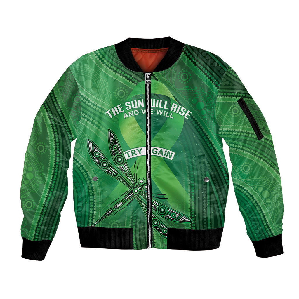 Mental Health Awareness Personalised Sleeve Zip Bomber Jacket The Sun Will Rise And We Will Try Again