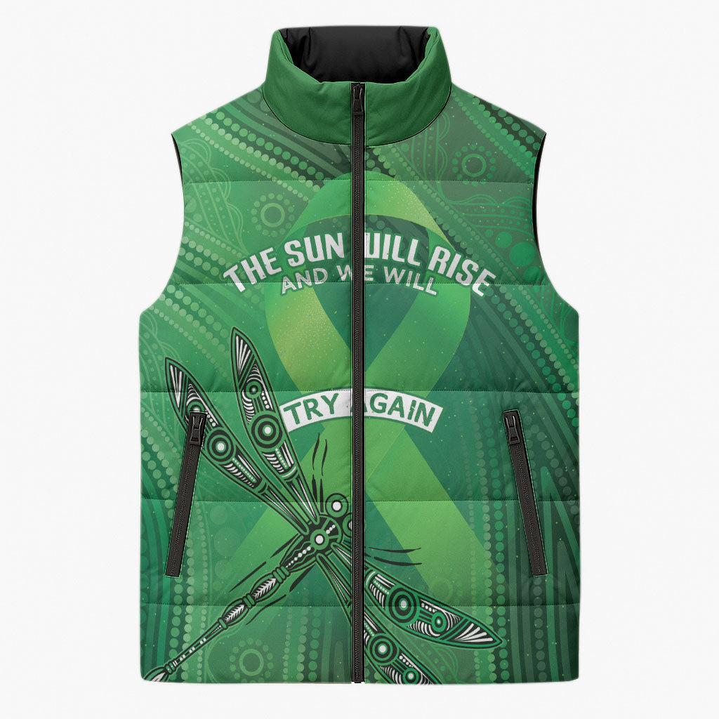 Mental Health Awareness Personalised Sleeveless Puffer Jacket The Sun Will Rise And We Will Try Again