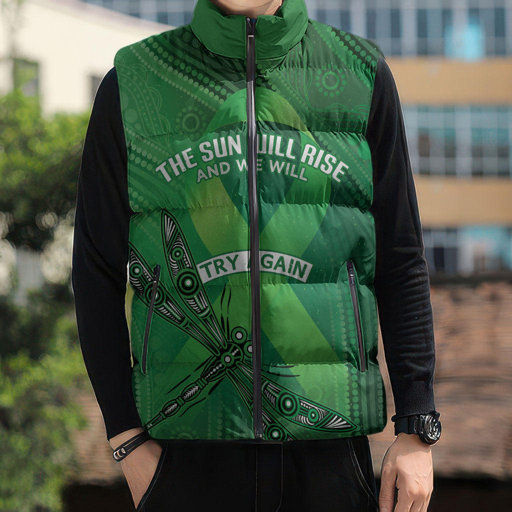 Mental Health Awareness Personalised Sleeveless Puffer Jacket The Sun Will Rise And We Will Try Again