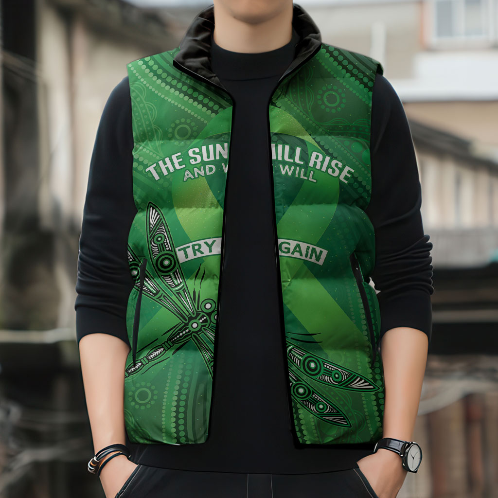Mental Health Awareness Personalised Sleeveless Puffer Jacket The Sun Will Rise And We Will Try Again