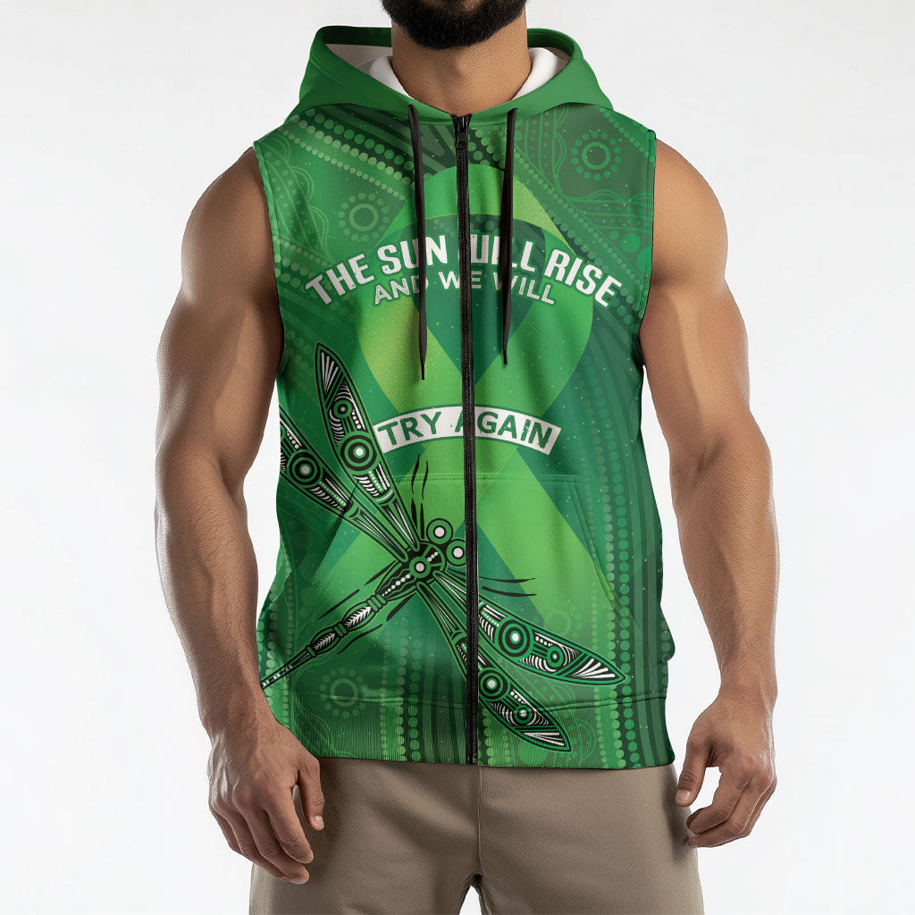 Mental Health Awareness Personalised Sleeveless Zip Hoodie The Sun Will Rise And We Will Try Again