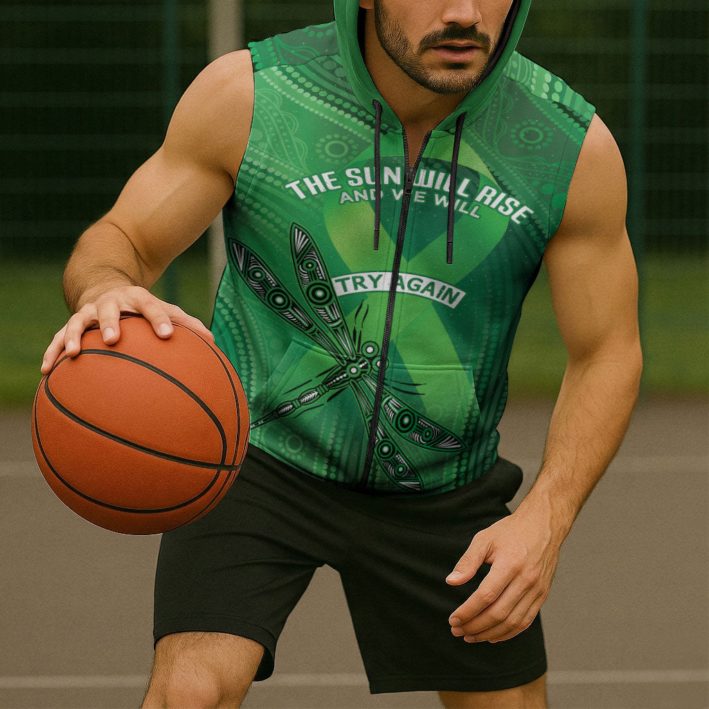 Mental Health Awareness Personalised Sleeveless Zip Hoodie The Sun Will Rise And We Will Try Again
