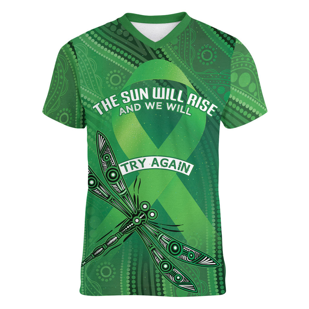 Mental Health Awareness Personalised Women V-Neck T-Shirt The Sun Will Rise And We Will Try Again