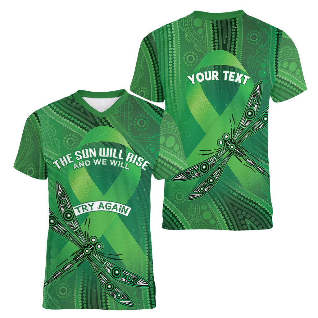 Mental Health Awareness Personalised Women V-Neck T-Shirt The Sun Will Rise And We Will Try Again