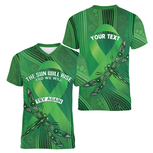 Mental Health Awareness Personalised Women V-Neck T-Shirt The Sun Will Rise And We Will Try Again