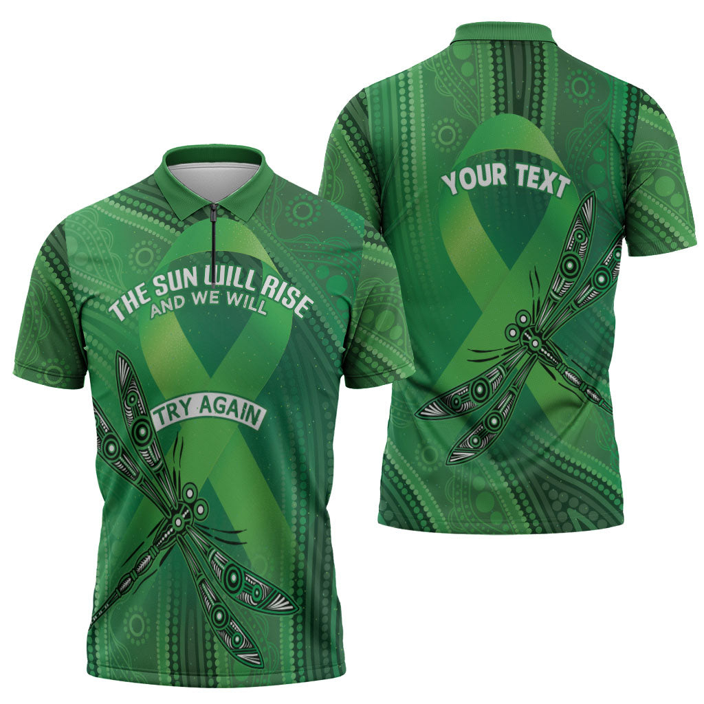 Mental Health Awareness Personalised Zipper Polo Shirt The Sun Will Rise And We Will Try Again