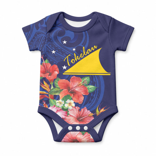Personalised Tokelau Tropical Hibiscus Baby Onesie With Polynesian Plumeria Tattoo